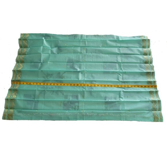 Seafoam Green Silk & Gold Banarasi Saree Sari 2 Pcs NEW 44W x 184L - Picture 12 of 16